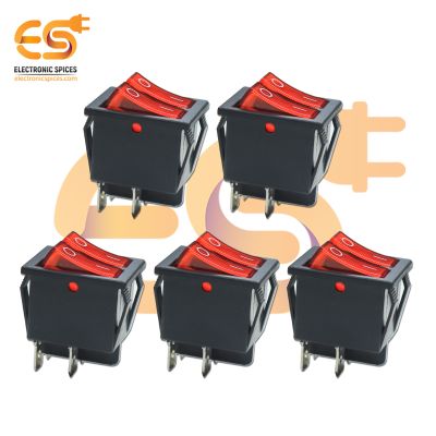 KCD4 16A 250V 4 Pins Dual SPST Plastic Rocker Switch with Red Indicator Pack of 5
